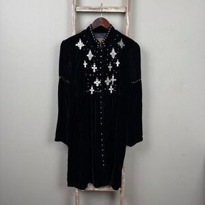 Double D Ranch Black Velvet Studded Silver Cross Tunic Dress size XSmall
